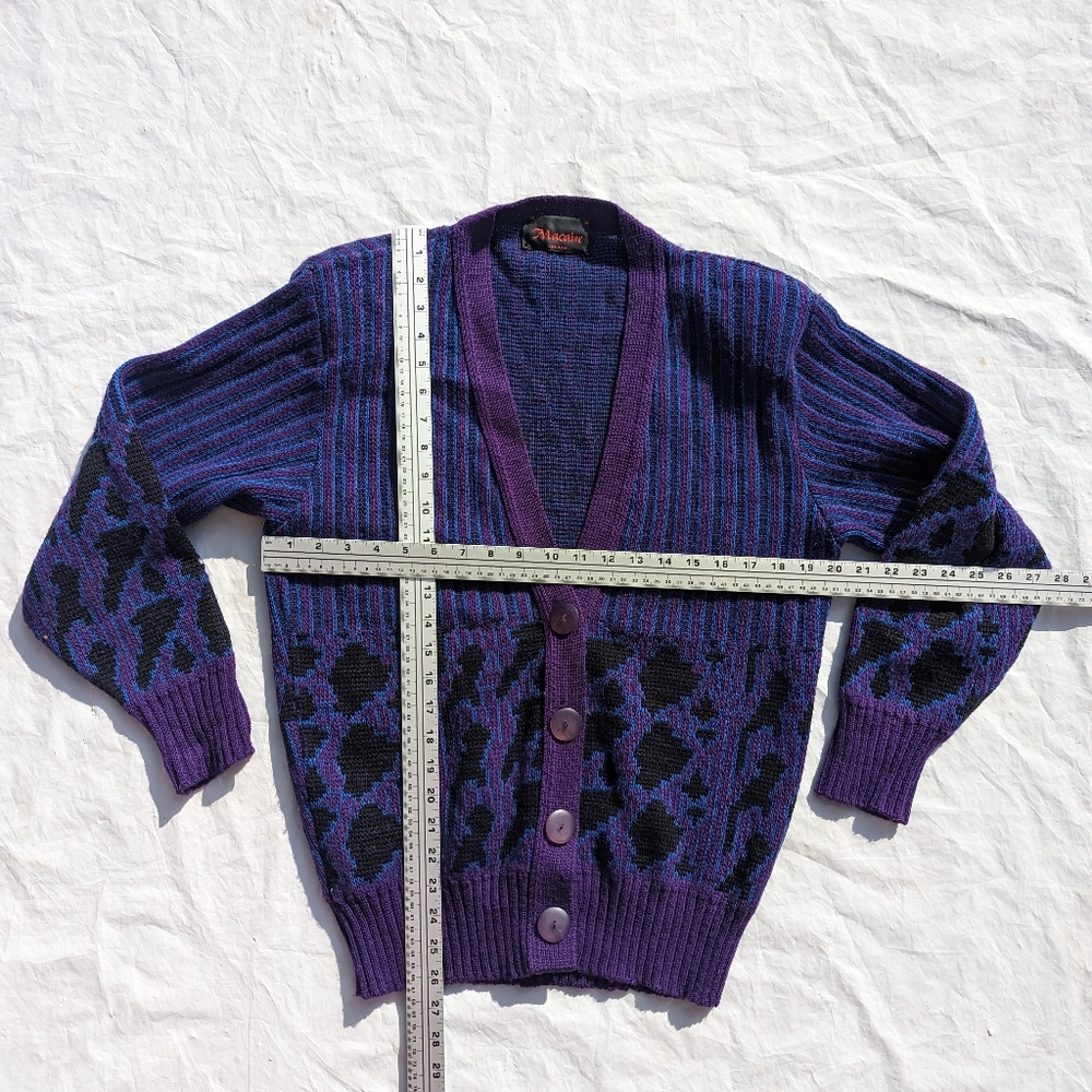 COPY - Vintage Macaire Purple, Blue & Black Wool Knit Button Front Cardigan Med… - Picture 2 of 6